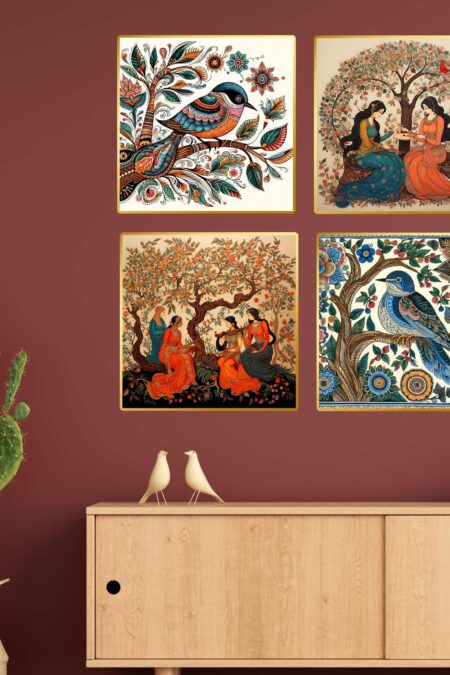 Set of Four Wall Paintings for Wall Dacoration Golden Framed Wall Paintings for Living Room & Bedroom Wall Art for Home Decoration & Office Wall Décor (13x10 inch CH-GD4-8)