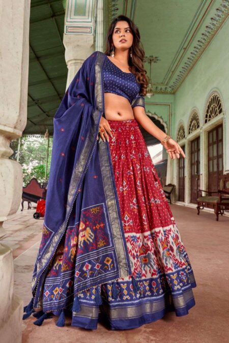 Women's Traditional Patola Print Tussar Silk Lehenga Choli with Festive Dupatta